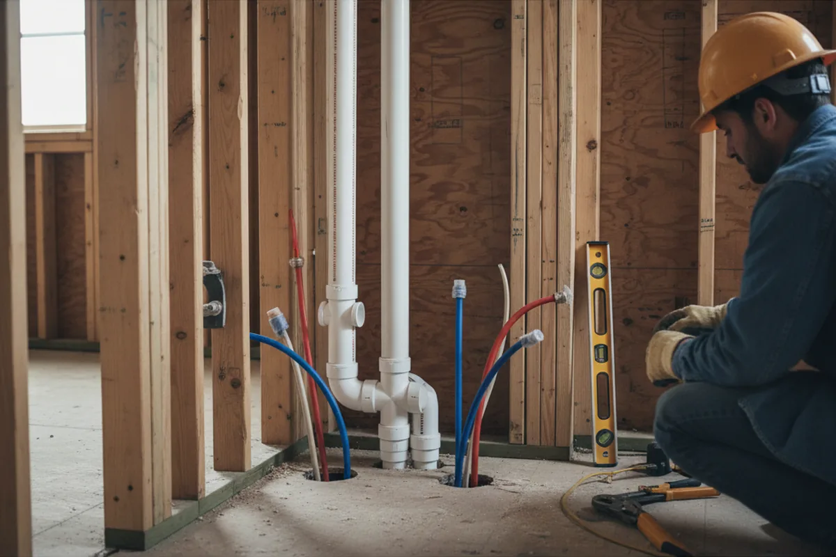 Drain and supply rough-in during Sump Pump Repair in Barnard