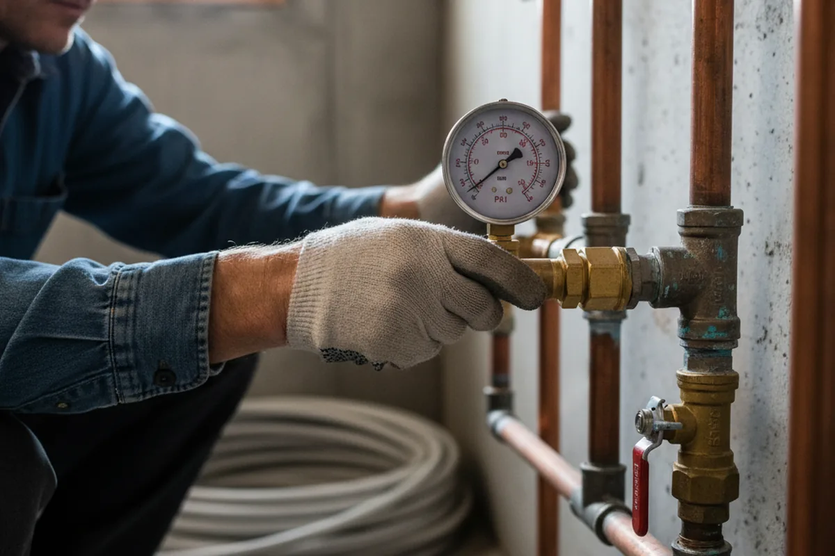 Pressure testing a repaired line during Water Line Repair in Barnard